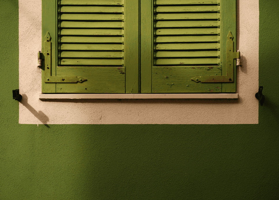 Window with green covers